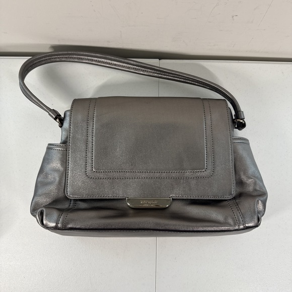 Kate Spade‎ Purse Silver Metallic Tote Shoulder Bag Magnetic Closure Side Pocket - Picture 1 of 10